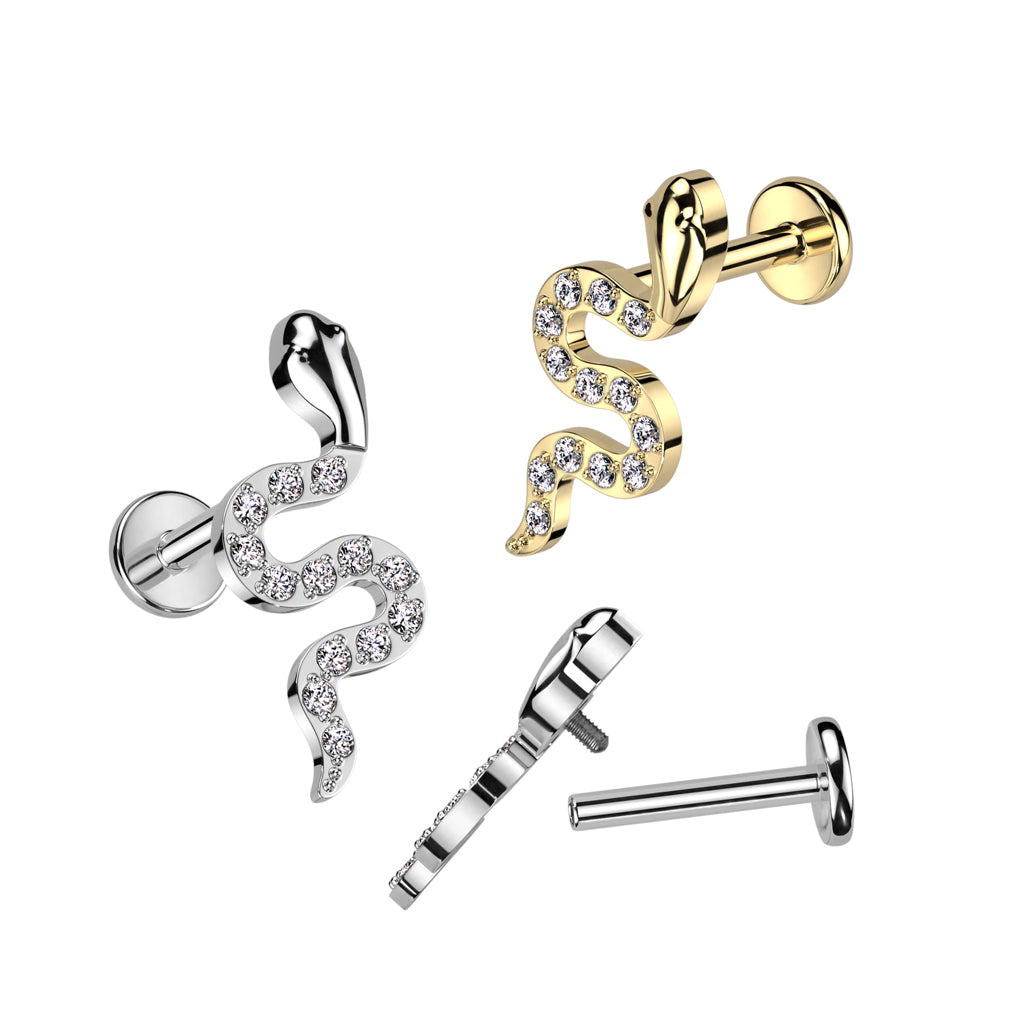16G Titanium Internally Pave Snake Top For Cartilage Piercings